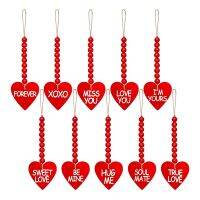 10 Pcs Valentines Day Wooden Bead Heart Garlands Wall Hanging Farmhouse Beads Ornaments for Holiday Parties Decoration