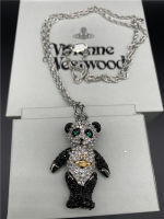 Vivienne Westwood เพชรเต็มรูปขยับได้หัวและแขนขาหมีขาวแพนด้า Necklace-B8191ดาวเสาร์