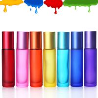 【hot】 1/5/10PCS 10ml Frosted Colorful Thick Glass Perfume Bottles Refillable Rollerball Vial !