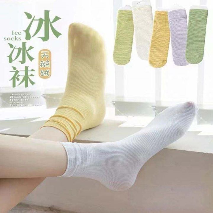 piles-of-socks-ice-ice-socks-thin-mid-calf-socks-ice-silk-white-jk-japanese-style-ins-trendy-velvet-stockings-for-women-summer