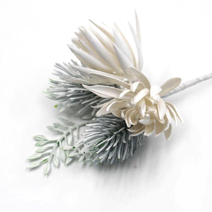 1-3-5-10ชิ้นเข็มไม้สนเทียมช่อพืชปลอมวัสดุดีไอวายทำมือตกแต่งบ้านชุดถ่ายภาพงานแต่งงานเข็มสนสีขาวเงิน