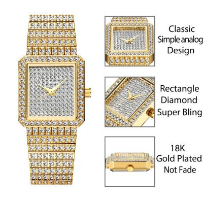 HotMISSFOX Diamond Watch For Women Luxury nd Ladies Gold Square Watch Minimalist og Quartz Movt Unique Female Iced Out Watch