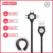 HCM Dây Cáp Sạc Nhanh Lò Xo 3 in 1 Collen  Samsung - Iphone - type C