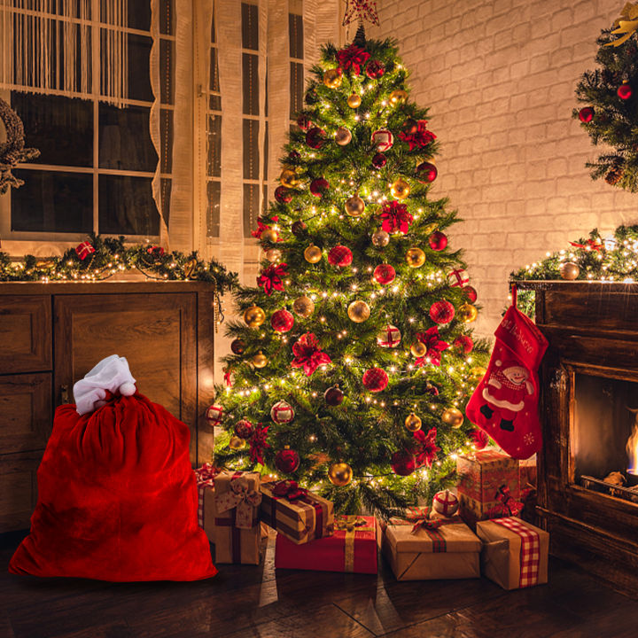 สงสัย-สายรัดถุงซานตาซานต้าสีแดงถุงซานตา-s-กำมะหยี่สีทองซุปเปอร์สำหรับตกแต่งวันปีใหม่สำหรับตกแต่งคริสต์มาสที่สร้างสรรค์70x50cm