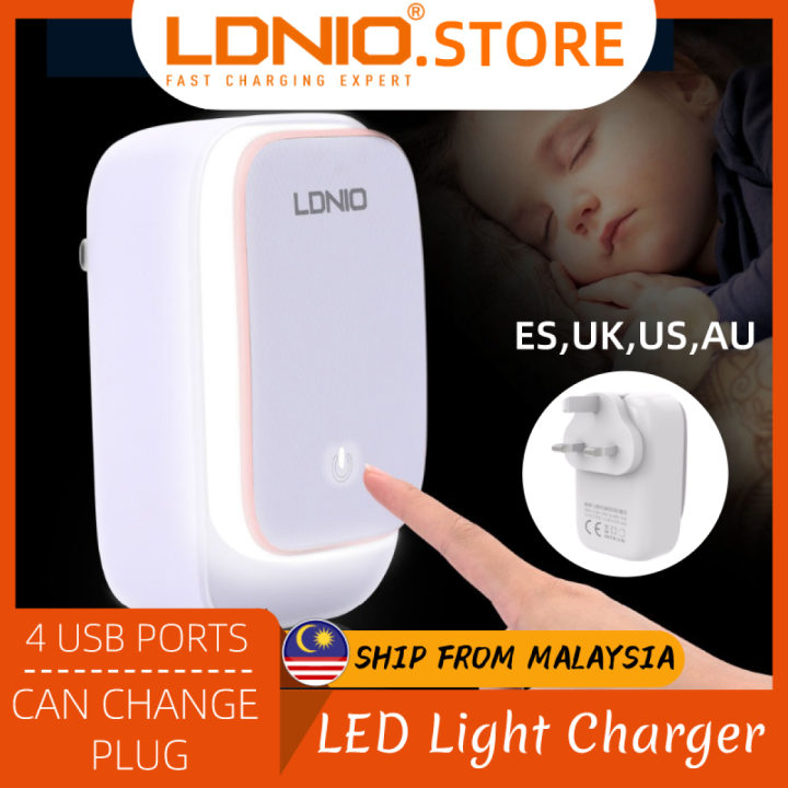 LDNIO LED Touch Lamp A4405 Fast Charge Wall Charger AUTOID 4.4A 4 USB