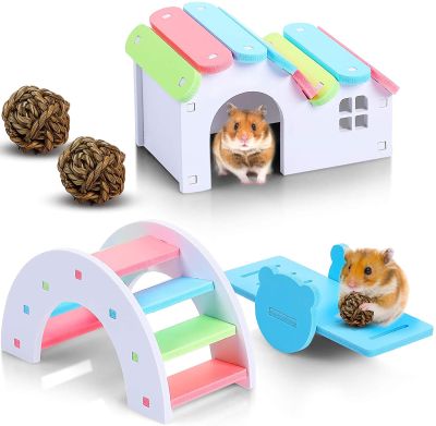 【COD&amp;Ready Stock】Bridge Pet Tooth Chew Toys Small Animals Exercise Chew Grass Balls Hamster House Rainbow Hamster Toys Wooden