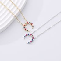 Amaiyllis 925 Sterling Silver Light Luxury Colored Zircon Clavicle Chain Moon Necklace Pendant Jewelry