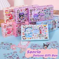 RF studio Sanrio Deluxe เข็มกลัด สติกเกอร์กล่องของขวัญ สติกเกอร์การ์ตูน Kuromi Melody ชุดตกแต่งน่ารัก DIY เครื่องเขียน ฟรีพวงกุญแจอะคริลิค