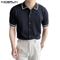 ℡ Incerun เสื้อเชิ้ตแขนสั้น ผ้าถัก สไตล์เกาหลี สําหรับผู้ชาย