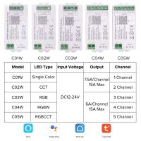 Tuya ตัวควบคุมไวไฟแอลซีดี Alexa Google Home ควบคุม RGB ด้วยเสียง RGBW CT แอปตัวควบคุมอัจฉริยะแถบไฟ LED BT RF ระยะไกล2.4G DC12V-24V