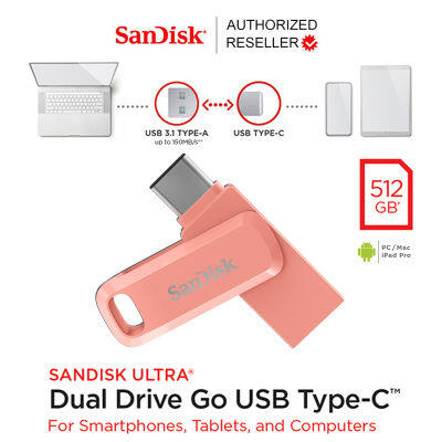 SanDisk Ultra Dual Drive Go 512GB USB 3.1 Gen1 Flash Drive Type-C Speed 150mb/s (SDDDC3-512G-G46PC) สีชมพูพีช  ประกัน Synnex