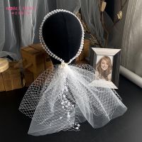 Bridal Pearl Veil Adjustable Mesh Belt Hair Accessories Wedding Headband Headdress Wholesale