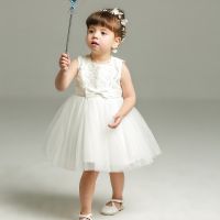 Flower Dress For Girl White Baptism Dresses Baby Girl 1 Year Birthday Wear Toddler Infant Lace Christening Ball Gown 3-24M