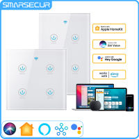 Homekit ไม่มี Neutral WiFi EU US Standard Smart Home Light Touch Switches 1234 Gang Alexa Siri Voice Control