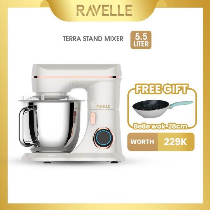 RAVELLE Stand Mixer 5.5L Terra Electric Mixer Platinum White Lazada Indonesia