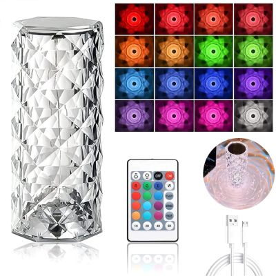 3/16 Colors LED Crystal Table Lamp Rose Light Projector Touch Romantic Diamond Atmosphere Light USB LED Night Light for Bedroom Night Lights