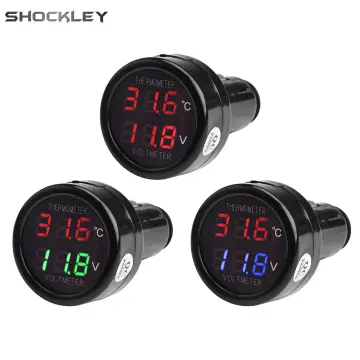 Motorcycle Air Temperature Gauge LED Voltmeter Voltage Thermometer