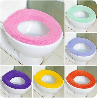 เบาะฝาปิดในห้องน้ำผ้านุ่มที่รองนั่งฝาชักโครกอุปกรณ์เสริมห้องน้ำห้องน้ำอุ่นซักได้ผ้าคลุมที่นั่ง Wc ผ้าสีสันสดใส