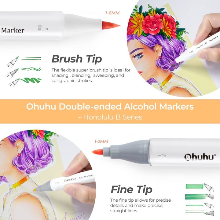 ohuhu-โฮโนลูลู-b-marker-ปากกา-dual-เคล็ดลับแอลกอฮอล์-art-markers-ชุดระบายสีมังงะวาดร่าง-felt-ปากกาอุปกรณ์โรงเรียน-yrrey