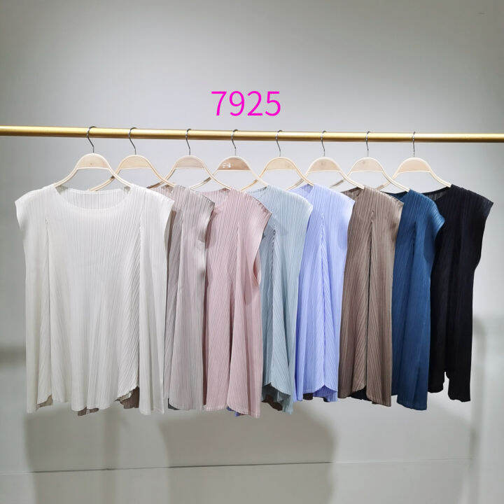 miyake-เสื้อจับจีบแขนกุดไหลชายเสื้อหลวม7925