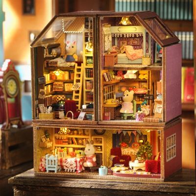 23New New Mini DIY Rabbit Town Casa Wooden Doll Houses Miniature Building Kits With Furniture Dollhouse Toys For Girls Birthday Gifts