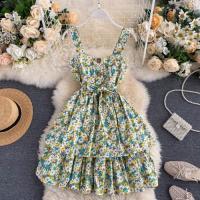 ZZOOI Joinyouth Women Dress Mini Dresses Floral Kawaii Sweet Robe Lace Up Ruffles Square Collar Sling Vestidos Slim Fit Korean Clothes