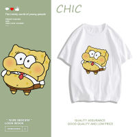 CHIC ผ้าฝ้ายแท้ น่ารักสุดๆสพันจ์บ็อบพิมพ์เสื้อยืดแขนสั้นสบาย ๆ T0083