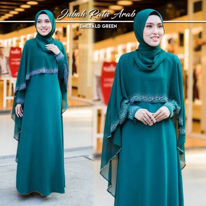 Jubah Ratu Arab 「 Emerald Green 」 Dress | Jubah Cape Queen | Jubah ...