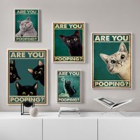 2023☃✢ Are You Pooping Poster Bathroom Funny Bathroom Sign Canvas Prints Cute Cat Quote Art for Painting Wall Picture Toilet WC Decor