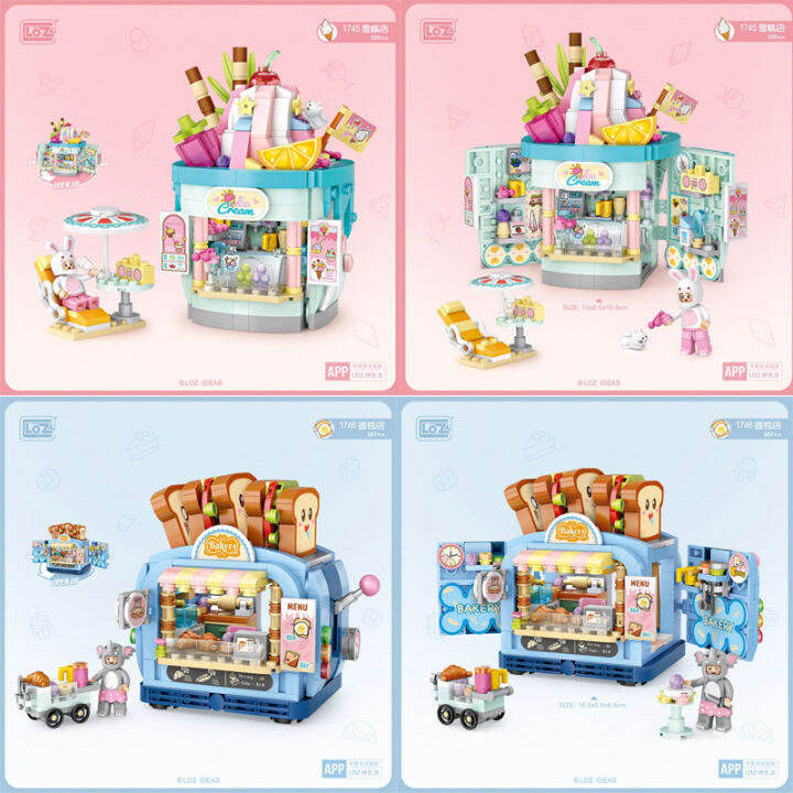 New LOZ MINI Blocks City Street view Series ice cream bakery shop