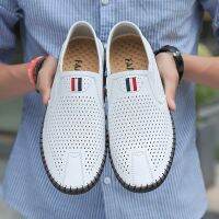 TOP☆Topvivi Leather loafers summer White breathable men shoes Mocassins trends Slip-on soft casual shoes comfortable drive flats