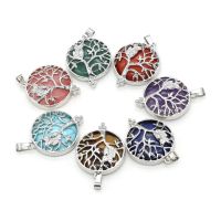 Natural Stone Pendant Alloy Life Tree Round Crystal Agates Amethysts Turquoises Stone Charm for Jewelry Making Necklace Bracelet