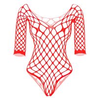 ✇☢۞ yueshilu010514 Top Selling Female Sleeve Bodysuits Big Mesh See Through Fishnet Suits Size