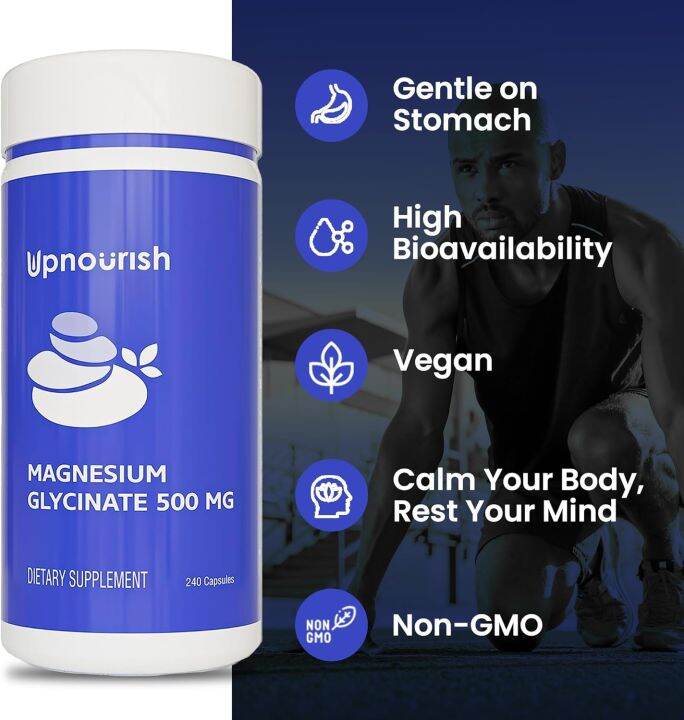 UpNourish Chelated Magnesium Glycinate 500mg Capsules Magnesium