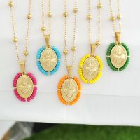 【DT】hot！ QMHJE Mary Pendant Necklace Scared Choker Beads Chain Gold Color Mom