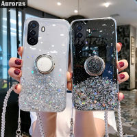 สำหรับ Huawei Nova Y70 Y71เคสโทรศัพท์แหวนขึ้นเงาเคสกลิตเตอร์นิ่มใสเคสแบบตั้งรูปดาวพระจันทร์หญิง Huawei Nova Y71 Y70 HP เคสโทรศัพท์