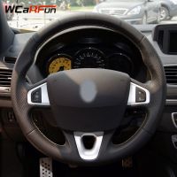 WCaRFun Black Artificial Leather Steering Wheel Cover for Renault Megane 3 2009-2014 Fluence ZE 2009-2016 Scenic 2010-2015