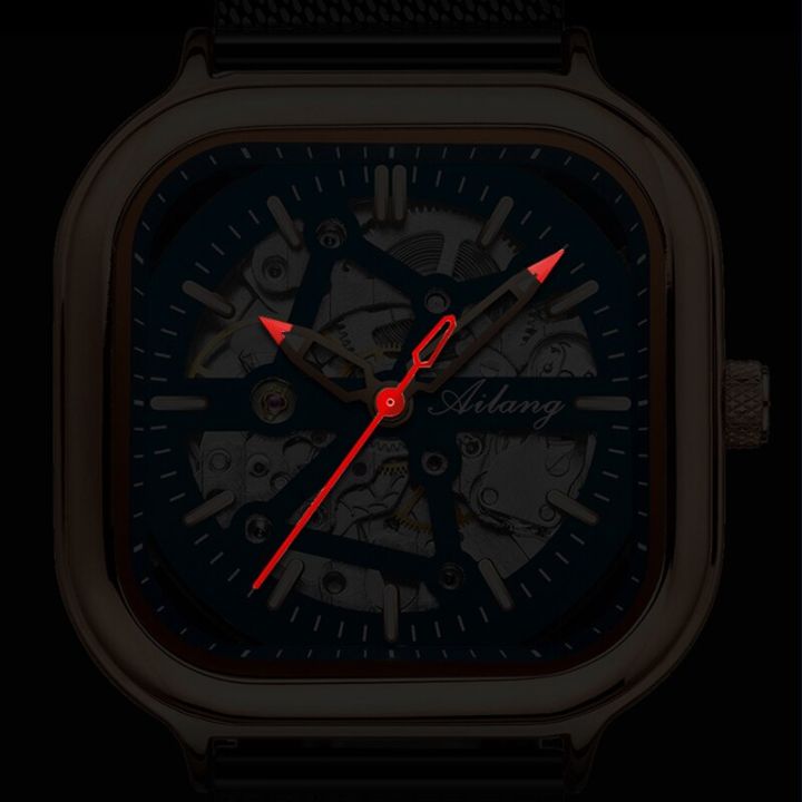 นาฬิกา-ailang-ผู้ชาย2023ใหม่เทคโนโลยีอัตโนมัติสีดำนาฬิกากลไกนักเรียนยี่ห้อ-miller-ของแท้