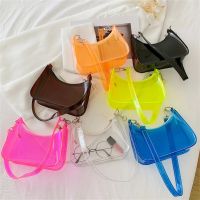 1pcs Solid Color Fashion Vintage Ladies Transparent Bag Jelly Clear Underarm Bag Ladies Shoulder Bag Small Square Bag