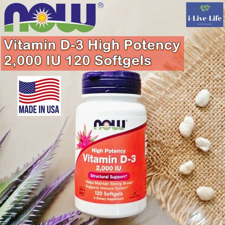 วิตามินดี 3 Vitamin D3 High Potency 2,000 IU 120 Softgels Now Foods D