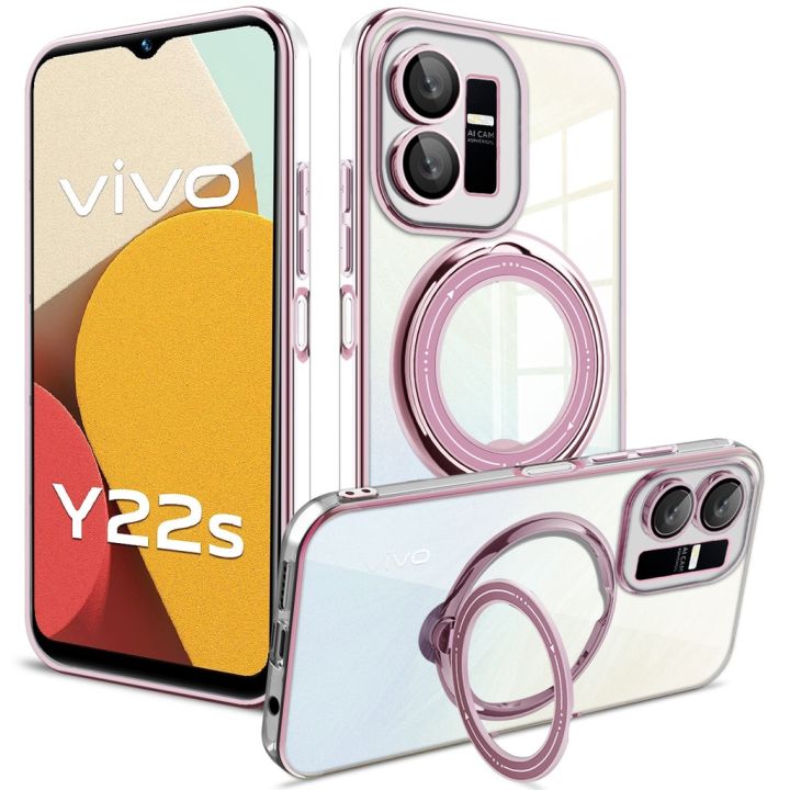 Phone Casing Case For Vivo Y35 Y22 Y22s Y16 Y02s Y20 Y20i Y20s 4G Back Cover  Clear Transparent Acrylic Shockproof Bumper Ring Holder Bracket Soft TPU  Edge All Include Anti Drop