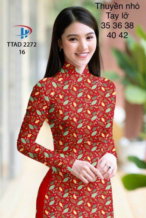 Áo Dài Lá Nhỏ Màu Đỏ Cổ Thuyền Vừa Tay Lỡ - Màu Y Hình | Lazada.Vn