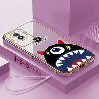 เคสใส่โทรศัพท์ Y02A เคสสำหรับ Vivo Y02T การ์ตูน Oneeyed ปีกมารขอบสี่เหลี่ยมรูปแบบเคสชุบหรูหราชุบเคลือบเคสโทรศัพท์เคสโทรศัพท์นิ่ม