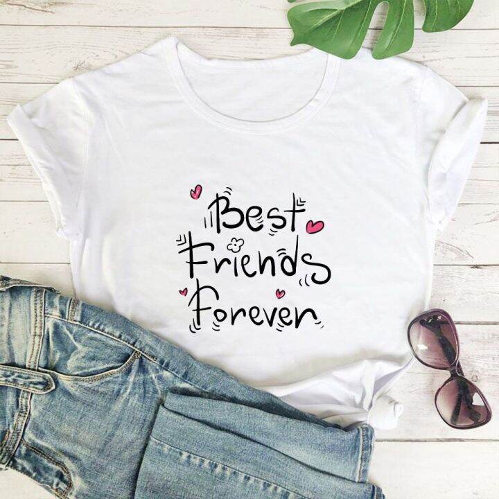 Best Friends Forever Funny Tshirts Women Letter Print T-Shirt Women Cute  All-Match Pattern T Shirt Women White Leisure Tops | Lazada Ph