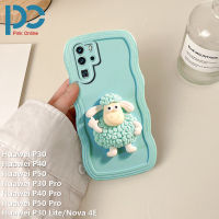 สำหรับ Huawei P30 P40 P50 P30 Pro P40 Pro P30 Lite แฟชั่นสีทึบ TPU นิ่มลายริ้วฝาหลังเคสโทรศัพท์น่ารักแกะ3มิติ