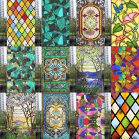 Colorful Stained Frosted Glass Film Pattern Window Stickers Opaque Self-adhesive European Privacy