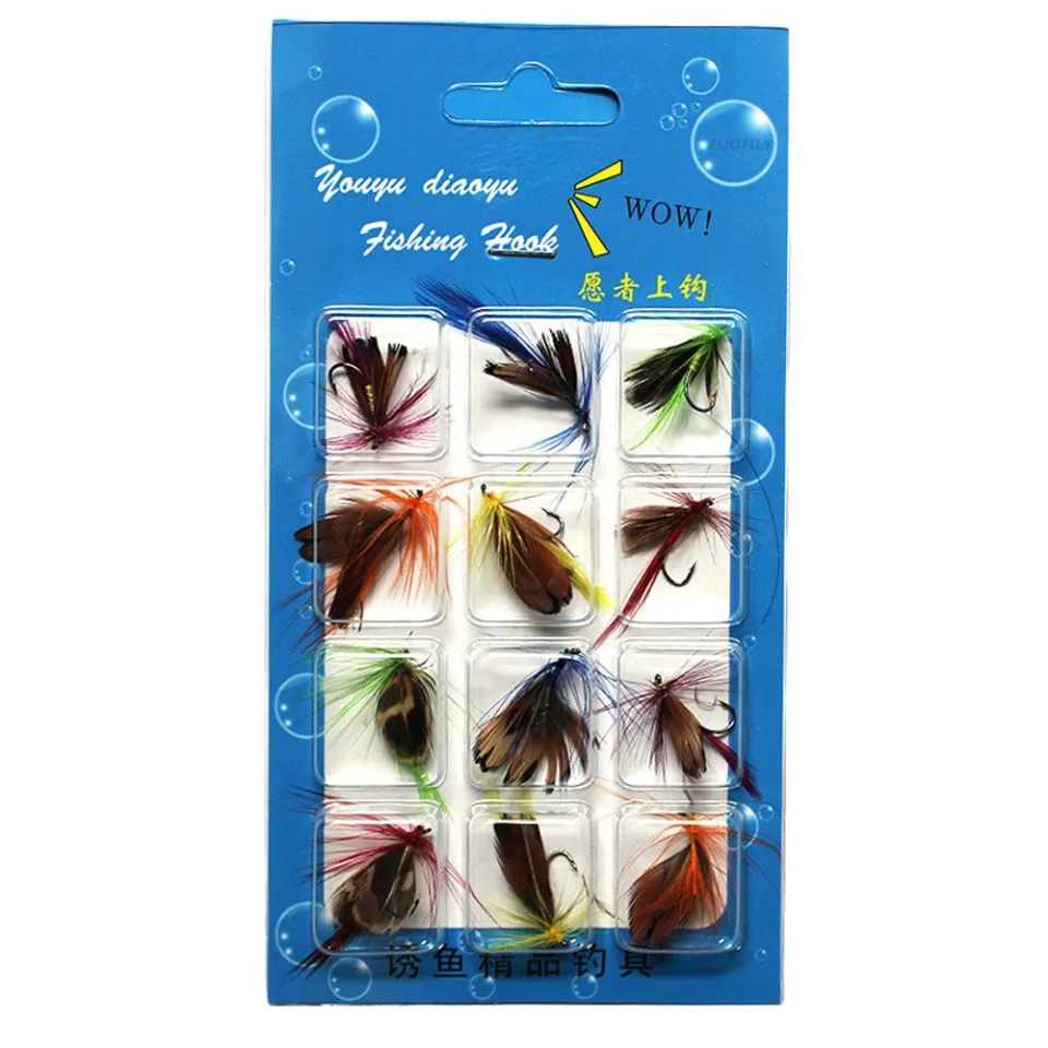 CLIMBERY 12Pcs/Set Feather High Carbon Steel Super Sharpened Perfect Decoy  Single Treble Hooks Fly Fishing Lure Crank Hook Fish Tackle