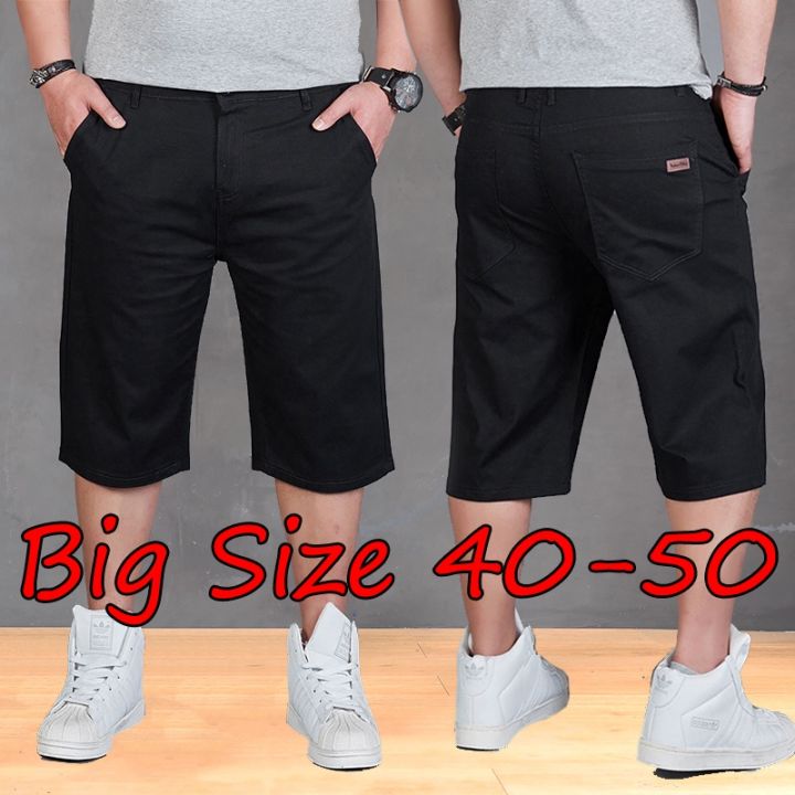 กางเกงขาสั้นขนาดใหญ่-กางเกงขาสั้น-ผู้ชาย-ผ้าคอตต้อน-สีพื้น-ทรงพับขา-ไซส์-30-50