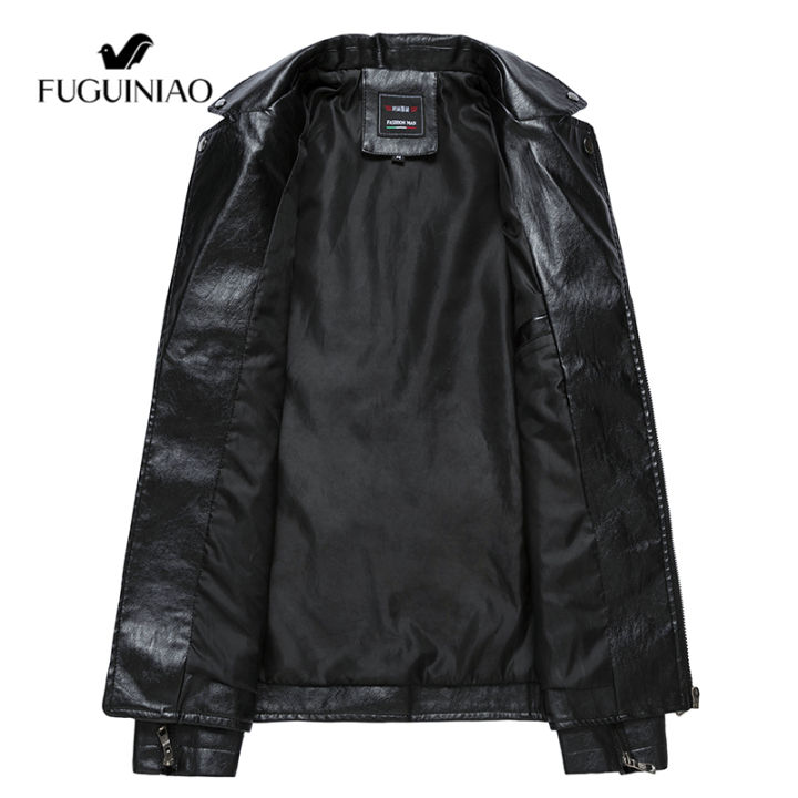 fuguiniao-2019-ใหม่แฟชั่นของมนุษย์ฤดูใบไม้ร่วงฤดูหนาวแจ็คเก็ตหนัง-faux-สีดำซิปเสื้อพื้นฐานเปิดลงปกแจ็คเก็ตนักขี่จักรยานกับเข็มขัด