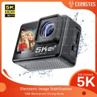 CERASTES กล้องแอคชั่นแคมเมราป้องกันการสั่น Wifi 5K 4K 60FPS หน้าจอคู่170 ° มุมกว้าง30เมตรกล้องกีฬากันน้ำพร้อมรีโมทคอนโทรล